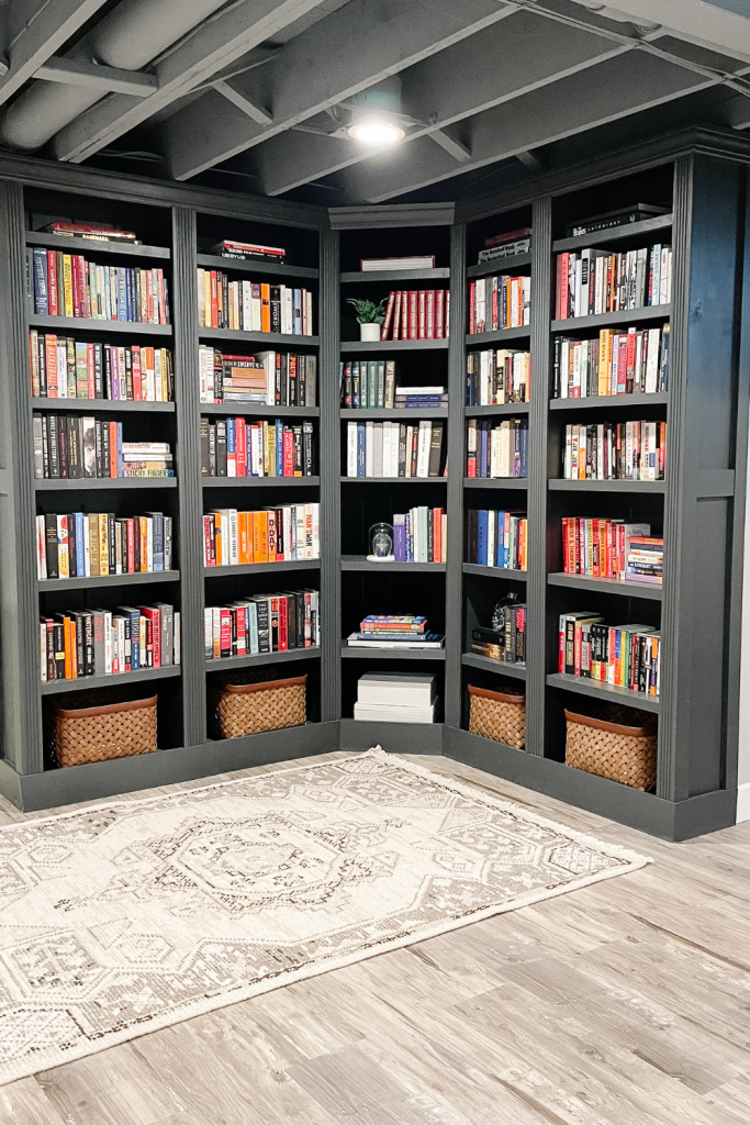 Built in home library bookcase black DIY